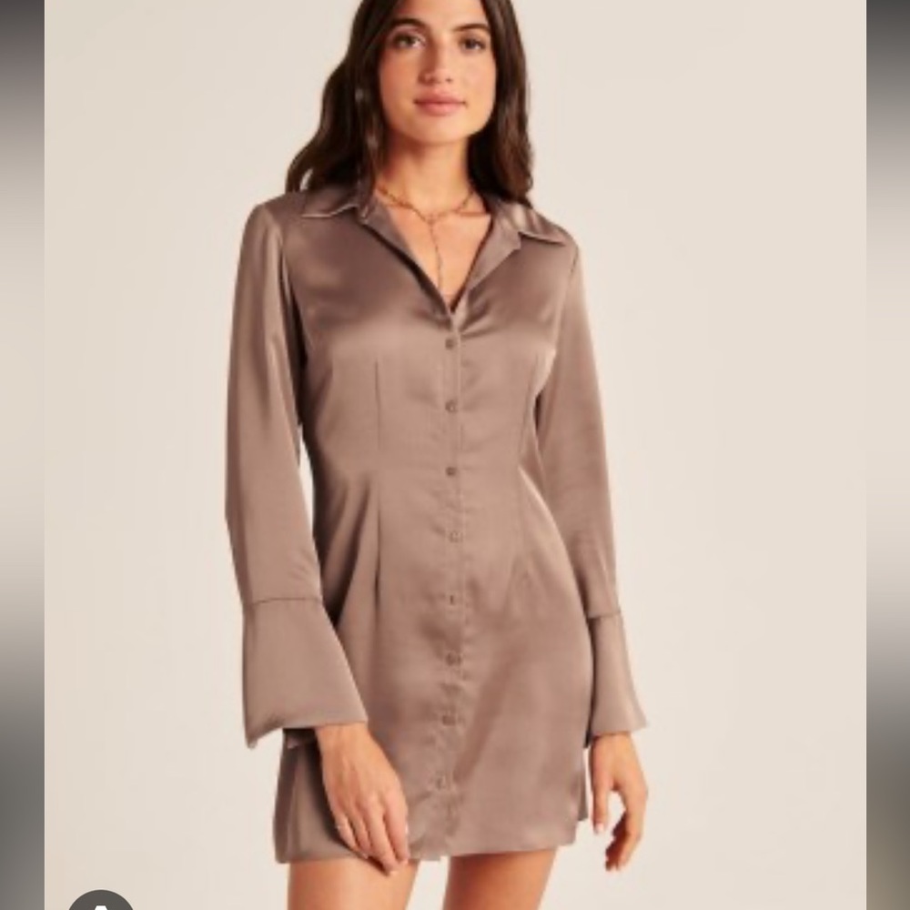 Abercrombie & Fitch Split-Cuff Satin Shirt Dress